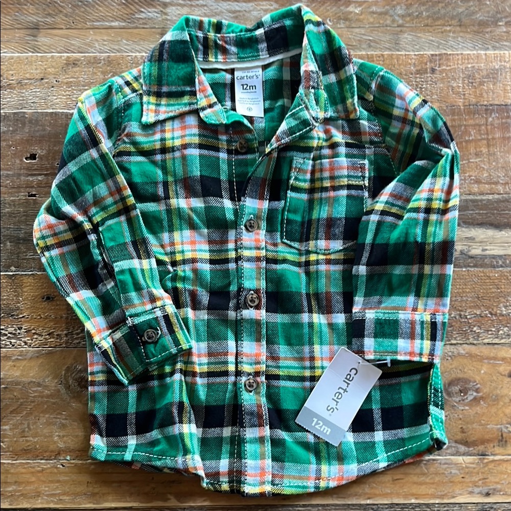 Carter's Green Plaid Kids Shirt